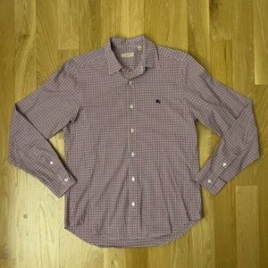 Burberry Red & Blue Plaid Long Sleeve Button Down Shirt, Medium